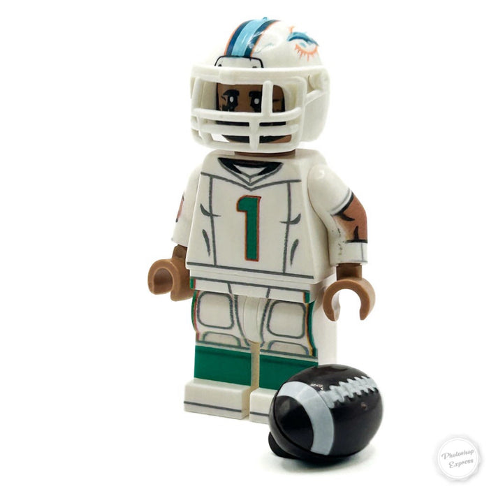 #1 QB Tua Dolphins Football Player Minifig made using LEGO parts - B3 Customs